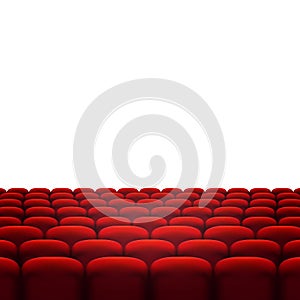 Rows of red cinema or theater seats isolated on white background. EPS 10 vector