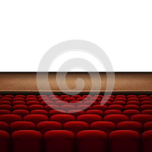 Rows of red cinema or theater seats on white background. EPS 10 vector