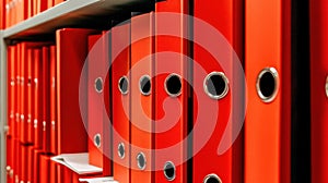 Rows of Red Document Folders in Office Archive