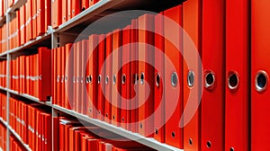 Rows of Red Document Folders in Office Archive