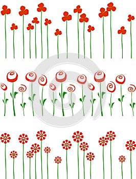 Rows of red flowers.