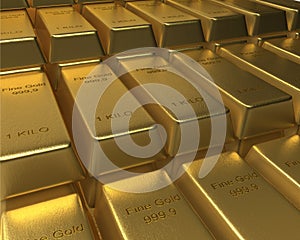 Rows and rows of stacked Gold Bars