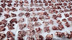 Rows of sacrificial meat cuts prepared by the Indonesian Muslim community photo