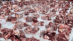 Rows of sacrificial meat cuts prepared by the Indonesian Muslim community photo