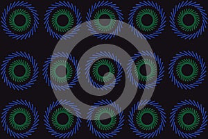 Rows of serrated circles on a black background
