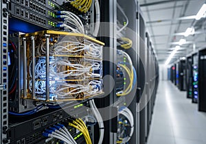 Rows of server racks are positioned in a data center, showcasing an