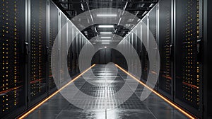 Rows of servers creating a celestial atmosphere in secure data center