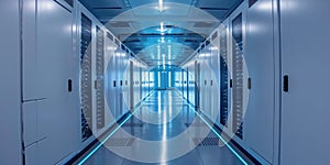 Rows of Servers in Long Hallway