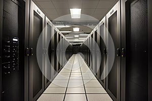 Rows of servers neatly organized in a data center, providing a secure and efficient environment for data storage and processing, A