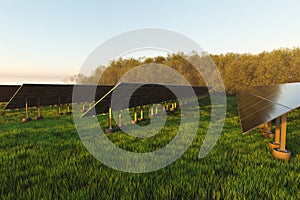 Rows of solar panels on a green meadow