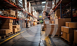 Rows of Stacked Boxes in Large Warehouse