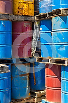 Rows of stacked oil barrels