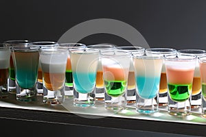 Rows of tasty shots cocktails