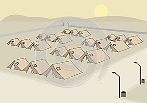 Rows of Tents concept for Army or Refugee Camp. Editable Clip Art.