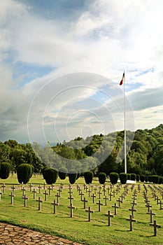 Rows of tombstones in a military graveyard