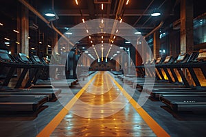 Rows of Treadmills in an Empty Gym