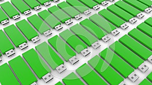 Rows of Usb flash drives in green color