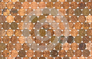 Rows of used pennies