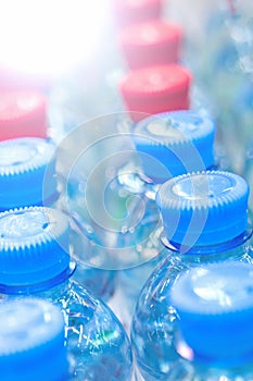 Rows of water bottles, clean drinking water, beautiful background