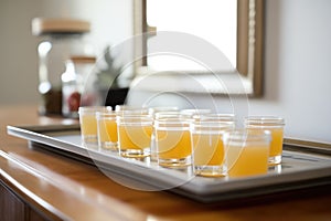 rows of whiskey sours prepared for party, on serving tray