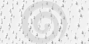 Rows of white random scaled cubes or boxes array on white background, abstract modern minimal data visualisation, computer science