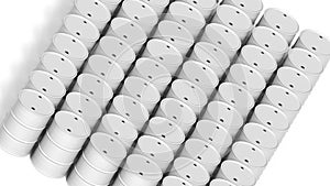 Rows of white steel drums or industrial barrels for transporting petroleum or other liquids, 3D rendering