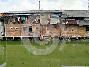 Roxy mas, Jakarta, Indonesia -Slum house located in a densely populated area on the river side