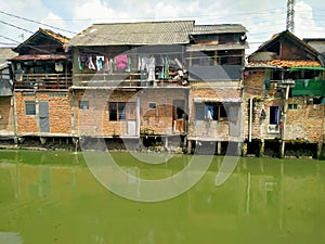 Roxy mas, Jakarta, IndonesSlum house located in a densely populated area on the river side