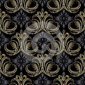 Royal 3d Baroque seamless pattern. Vintage vector ornate background. Luxury tapestry wallpaper. Antique grunge embroidered kingly