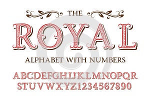 Royal alphabet with numbers in old english vintage style