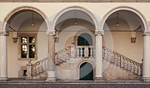 Royal arcade courtyard on Wawel castle in Krakow, Poland