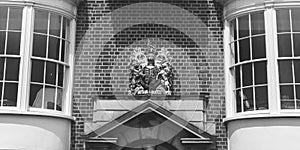 Royal Arms of England above Door Pediment BW