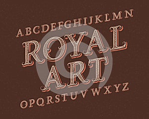 Royal Art typeface. Vintage font. Isolated english alphabet