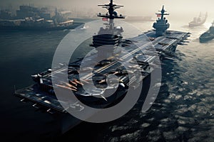 Royal Australian Navy (RAAF) aircraft carrier. An aircraft carrier, AI Generated