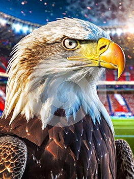 Royal bald eagle in an american football or baseball stadium