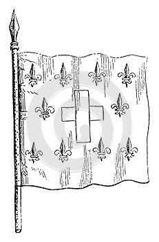 Royal Banner of France, vintage engraving