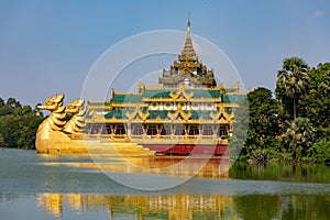 The Royal Barge restaurant on Kandawgyi Lake in Yangon in Myanmar
