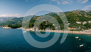 Royal beach of Villa Milocer. Montenegro. Aerial view
