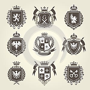 Royal blazons and coat of arms - knight heraldic emblems