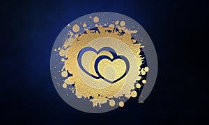 Royal blue background with luxery golden hearts
