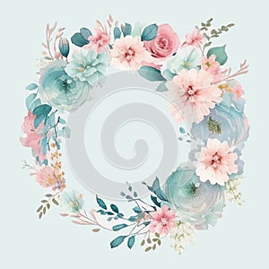 Royal blue, navy garden rose, white hydrangea flowers, anemone, thistle, eucalyptus, vector design marble frame