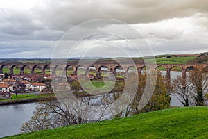 Royal Border Bridge, the railway viaduct across the River Tweed between Berwick-upon-Tweed and Tweedmouth in England, UK