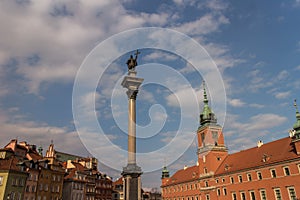 Royal Castle and Sigismund`s Column in Old Town of Warsaw, Poland