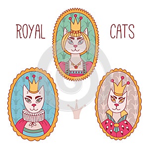 Royal cats queen king portraits set