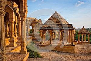 The royal cenotaphs at Bada Bagh in Jaisalmer, Rajasthan, India. photo