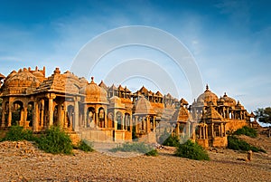 The royal cenotaphs of historic rulers. Jaisalmer, India