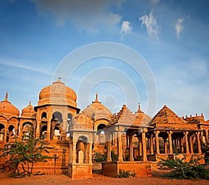 The royal cenotaphs of historic rulers, Jaisalmer, India.