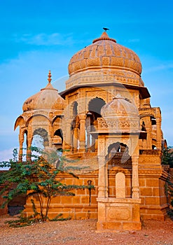 The royal cenotaphs of historic rulers, Jaisalmer, Rajasthan, India.