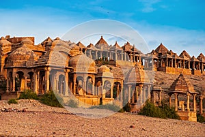 The royal cenotaphs Jaisalmer Chhatris, at Bada Bagh in Jaisalmer, Rajasthan, India photo