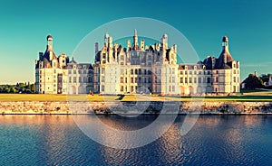 The royal Chateau de Chambord at sunset, France